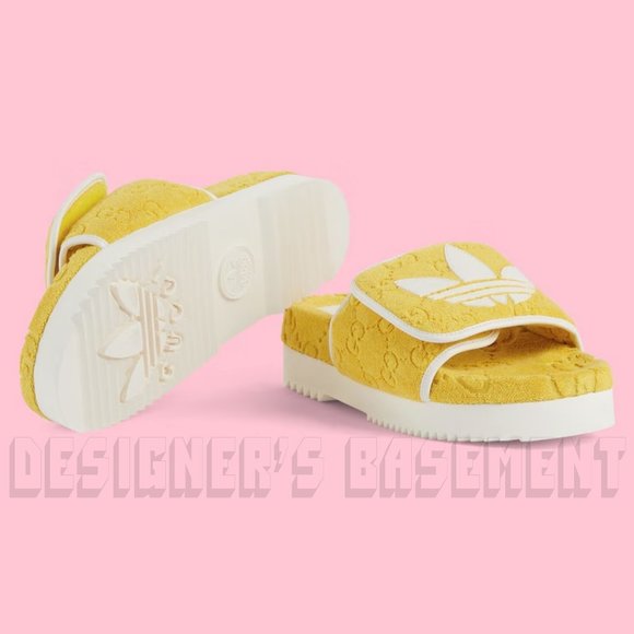 GUCCI x Adidas woman 37EU- 7US Yellow GG Sponge & Trefoil platform Slide sandals - Picture 9 of 11